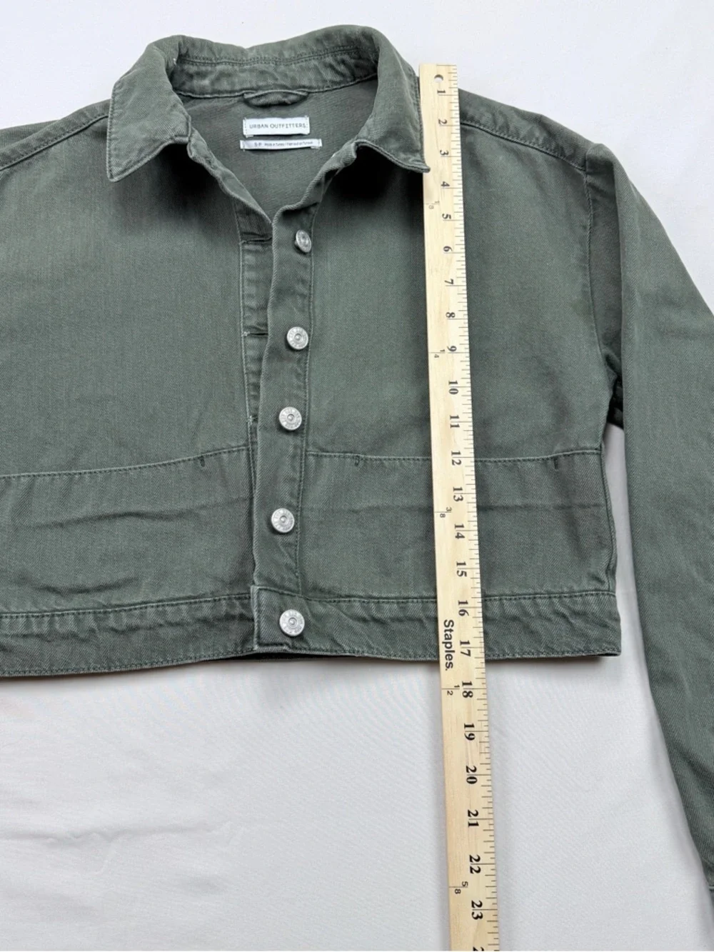 Urban Outfitters Olive Cropped Button-Front Jean Jacket
